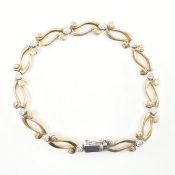 HALLMARKED 9CT BICOLOUR GOLD & WHITE STONE CHAIN BRACELET