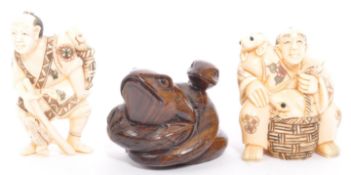 THREE 20TH CENTURY JAPANESE RESIN FAUX IVORY NETSUKE