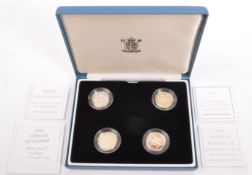 FOUR ROYAL MINT SILVER PROOF PIEDFORT POUND COINS