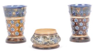 PAIR OF VINTAGE 20TH CENTURY DOULTON LAMBETH BUD STEM VASES