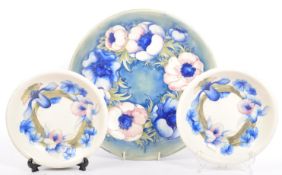 THREE VINTAGE MOORCROFT POTTERY WALL PLATES