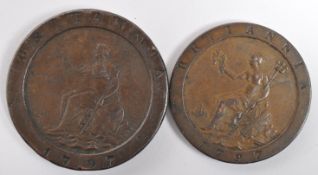 TWO BRITANNIA 1797 - GEORGE III CARTWHEEL COINS