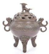 19TH CENTURY CHINESE BRONZE ORNATE CENSOR