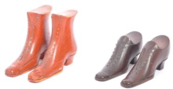 TWO PAIRS GEORGE III CARVED WOODEN SHOES