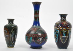 THREE CLOISONNE CHINESE ENAMELLED VASES