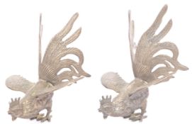A PAIR OF ITALIAN SILVER PLATED FIGHTING COCKS