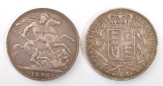 QUEEN VICTORIA SILVER FULL CROWN COIN - 1845 & 1896