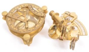 20TH CENTURY BRASS NAUTICAL SUNDIAL & SEXTANT