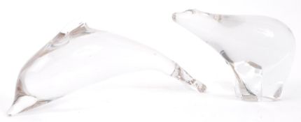 TWO ART GLASS DOLPHIN & POLAR BEAR FIGURINES BY WEDGWOOD