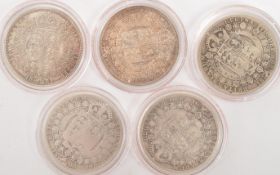 FIVE QUEEN VICTORIA 925 SILVER HALF CROWN COINS