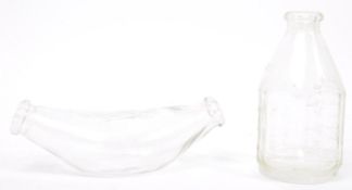 VINTAGE MID CENTURY GLASS BANANA & BOTTLE BABY FEEDERS