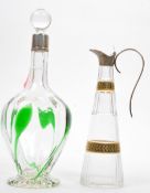 TWO 1900'S DECANTERS & CLARET JUG - GLASS & HALLMARKED SILVER