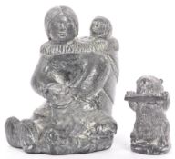 TWO VINTAGE RETRO MID CENTURY CARVED SOAPSTONE FIGURINES