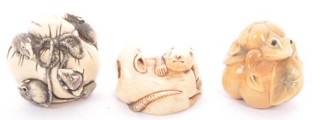 ASSORTMENT OF 20TH CENTURY JAPANESE FAUX IVORY OKIMONO