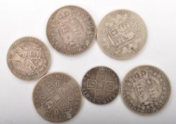 SIX 17TH CENTURY & 19TH CENTURY SILVER GREAT BRITAIN COINS
