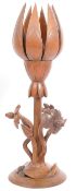 RETRO MID 20TH CENTURY FLOWERING LOTUS CARVED WOOD LAMP