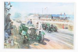 VINTAGE TERENCE CUNEO BENTLEY AT LE MANS PRINT FRAMED