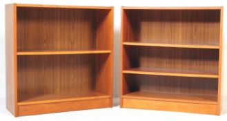 TWO RETRO VINTAGE MID 20TH CENTURY TEAK OPEN BOOKCASES