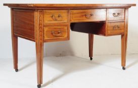 EDWARDIAN MAHOGANY LINE INLAID WRITING TABLE DESK
