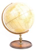 EARLY 20TH CENTURY WORLD GLOBE - BRASS & OAK