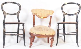 A 19TH CENTURY & TWO LATER ABALONE INLAID BEDROOM CHAIRS