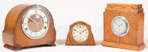 COLLECTION OF ART DECO STYLE OAK MANTEL CLOCKS