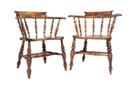 PAIR OF VICTORIAN 19TH CENTURY BEECH & ELM SMOKERS BOWS