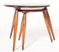 TWO MID CENTURY ERCOL MODEL 354 PEBBLE ELM SIDE TABLES