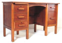 A VINTAGE RETRO TWIN DOUBLE OAK PEDESTAL WRITING DESK