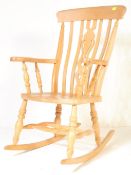 LATE 20TH CENTURY BEECH WOOD LATHE BACK ROCKING CHAIR