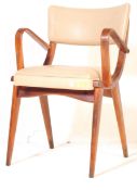 A VINTAGE RETRO BEECH / ASH WOOD & CREAM VINYL CHAIR BY BEN