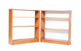 TWO RETRO VINTAGE TEAK WOOD OPEN FACE BOOK CASES