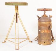 A MID CENTURY INDUSTRIAL TWO TONE MACHINISTS STOOL.