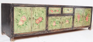 20THE CENTURY BLACK & FLORAL DESIGN SIDEBOARD CREDENZA