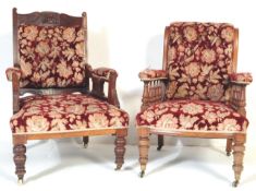 PAIR OF VICTORIAN MAHOGANY LIBRARY SALON ARMCHAIRS