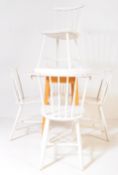 FIVE MID CENTURY FARSTUP DINING CHAIRS & RETRO TABLE