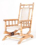 EDWARDIAN MAHOGANY VELLUM CHILDRENS ROCKING CHAIR