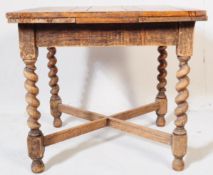 1930'S OAK BARLEY TWIST DRAW LEAF REFECTORY DINING TABLE