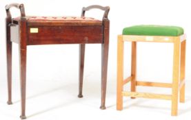 AN EDWARDIAN MAHOGANY PIANO STOOL & 1920'S TAPESTRY STOOL