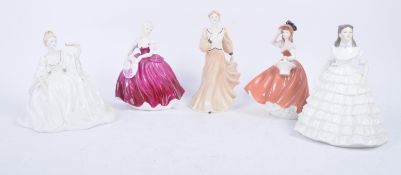 FIVE 20TH CENTURY COALPORT FIGURINES OF LADIES