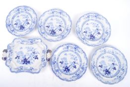 VICTORIAN BLUE AND WHITE TRANSFER PRINTED BOWLS & PLATES