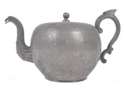 CHINESE PEWTER TEAPOT BY KUT HING PEWTER SWATOW