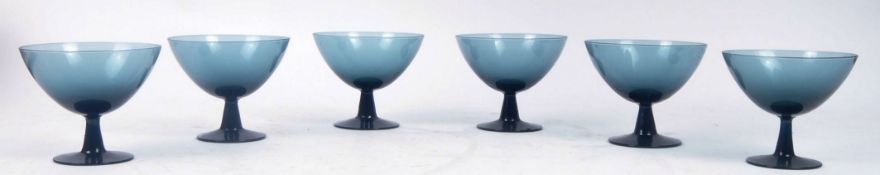 SIX MIDCENTURY SCANDINAVIAN DRINKING GLASSES IN DARK AZURE