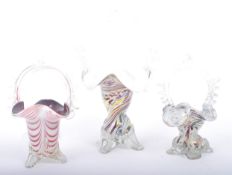 TWO RETRO MURANO STYLE GLASS BASKETS OF CANDY COLOURWAY