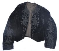 VICTORIAN LADIES SHORT BLACK VELVET JACKET WITH BEAD DETAIL