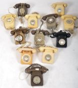 COLLECTION OF TWELVE VINTAGE 1970S ROTARY DIAL GPO TELEPHONES