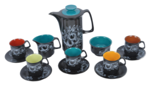20TH CENTURY RETRO CROWN DEVON COLOURFUL TEA SERVICE