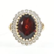 HALLMARKED 9CT GOLD GARNET & DIAMOND CLUSTER RING