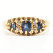 HALLMARKED 18CT GOLD SAPPHIRE & DIAMOND BOAT RING