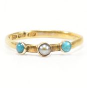HALLMARKED GOLD ON SILVER TURQUOISE & PEARL RING